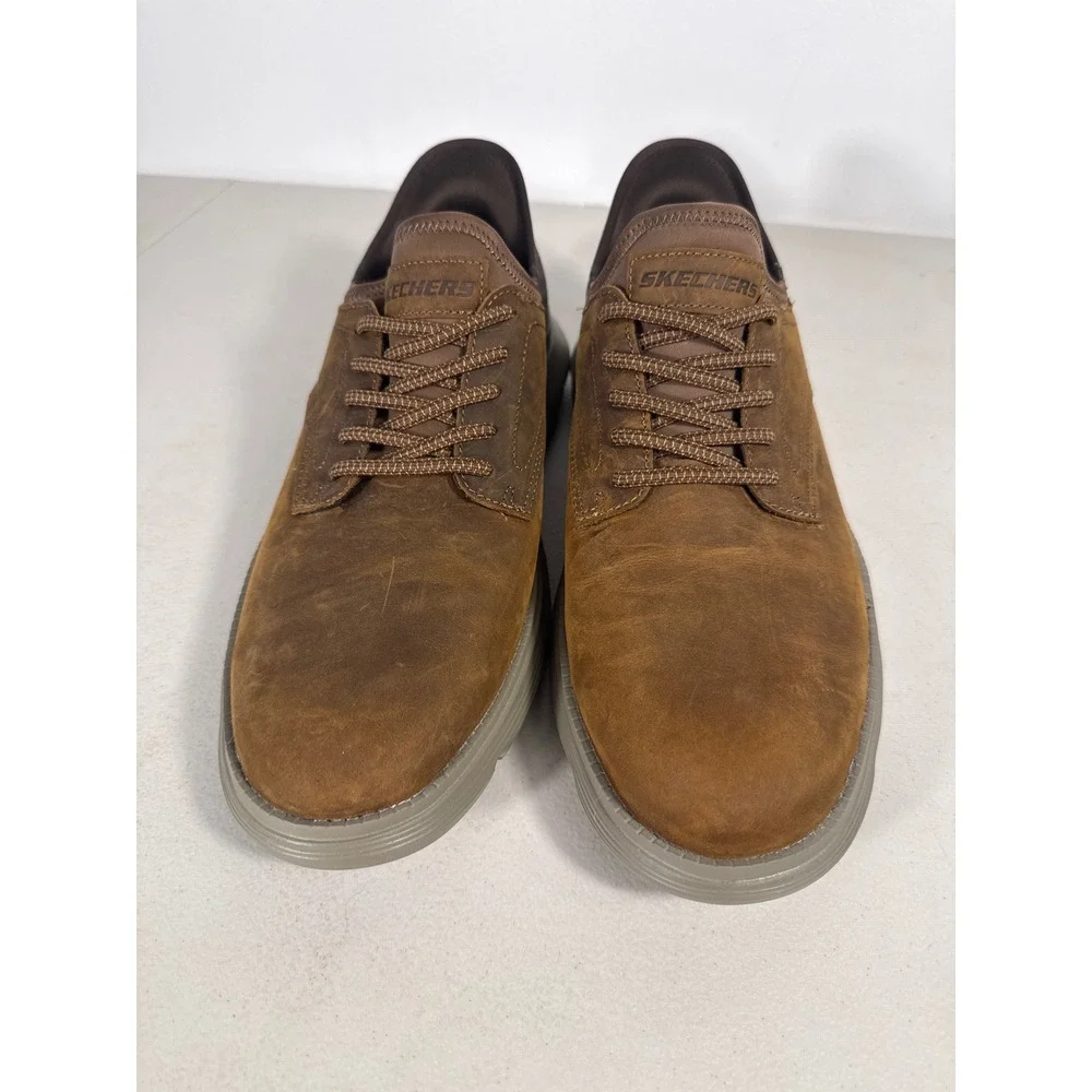 Skechers Hands Free Slip-ins Garza Gervin Brown Leather Oxford Shoes Mens Sz 12
